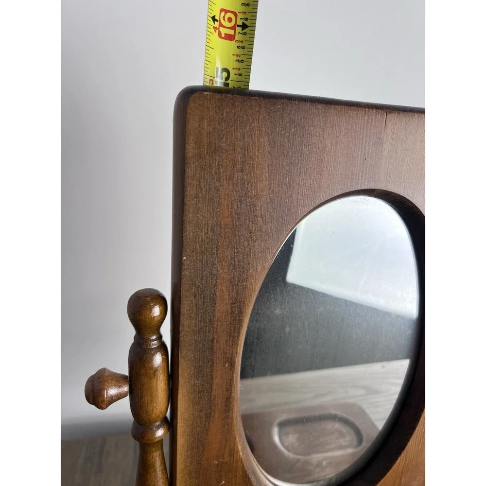 Vtg 50s 60s Shaving Mirror Wood With Tray